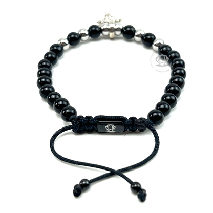 Silver Bull, Onyx & Silver Beads Bracelet