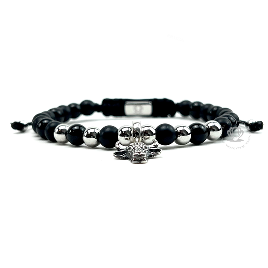 Silver Bull, Onyx & Silver Beads Bracelet