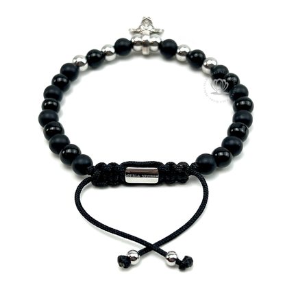 Silver Bull, Onyx & Silver Beads Bracelet