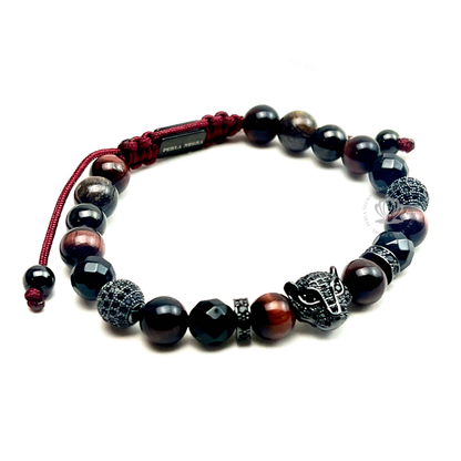 Rhodium Jaguar Black Cz, Red Tiger Eye & Agata Bracelet