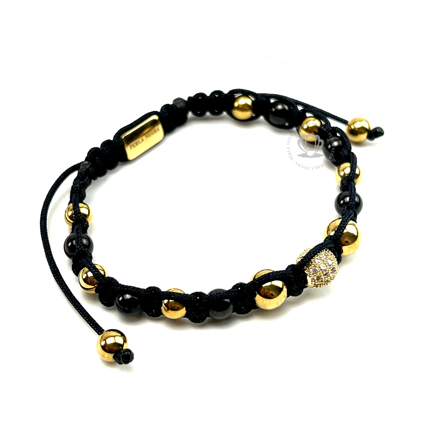 Classic Gold & Rhodium Beads & Clear Cz Bracelet