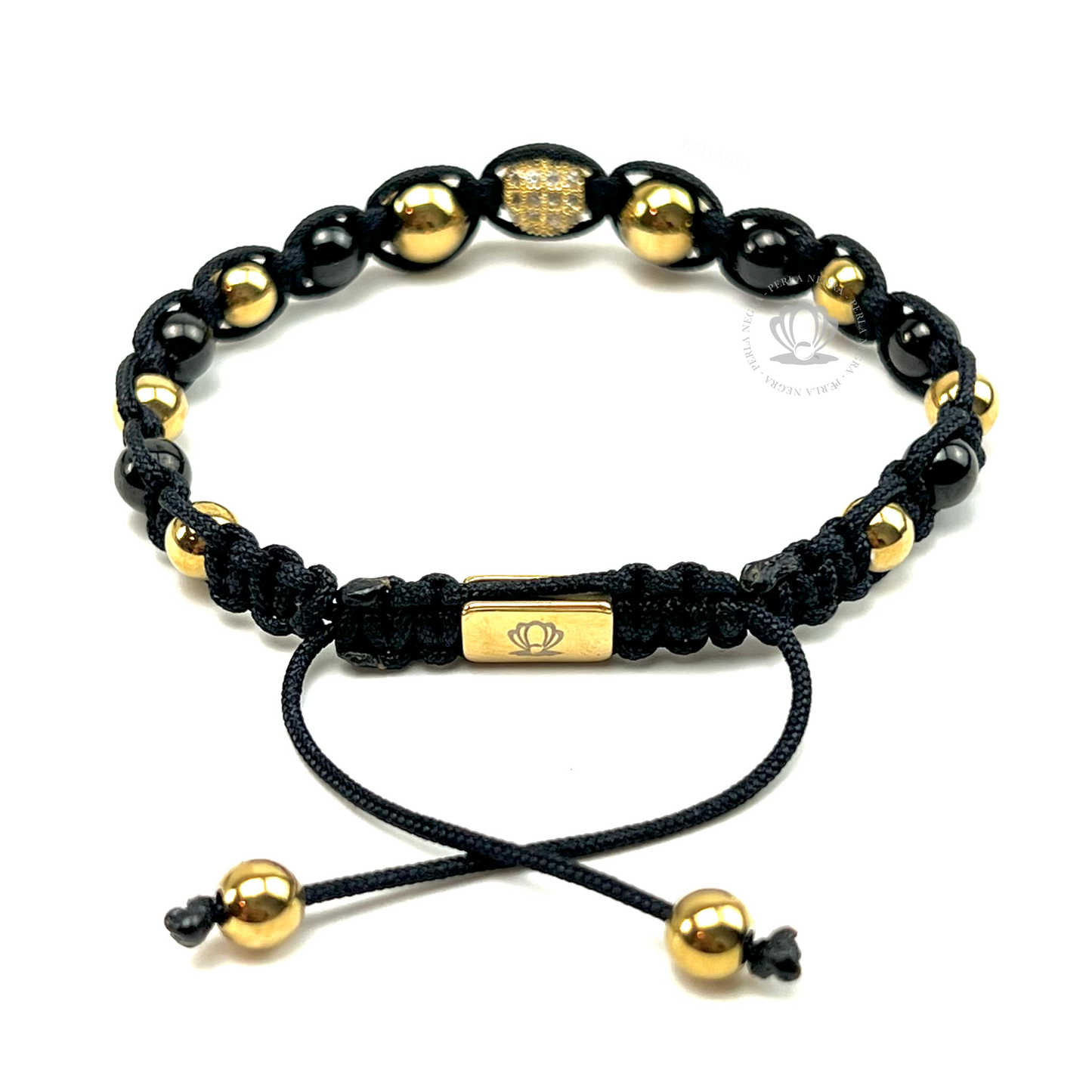 Classic Gold & Rhodium Beads & Clear Cz Bracelet