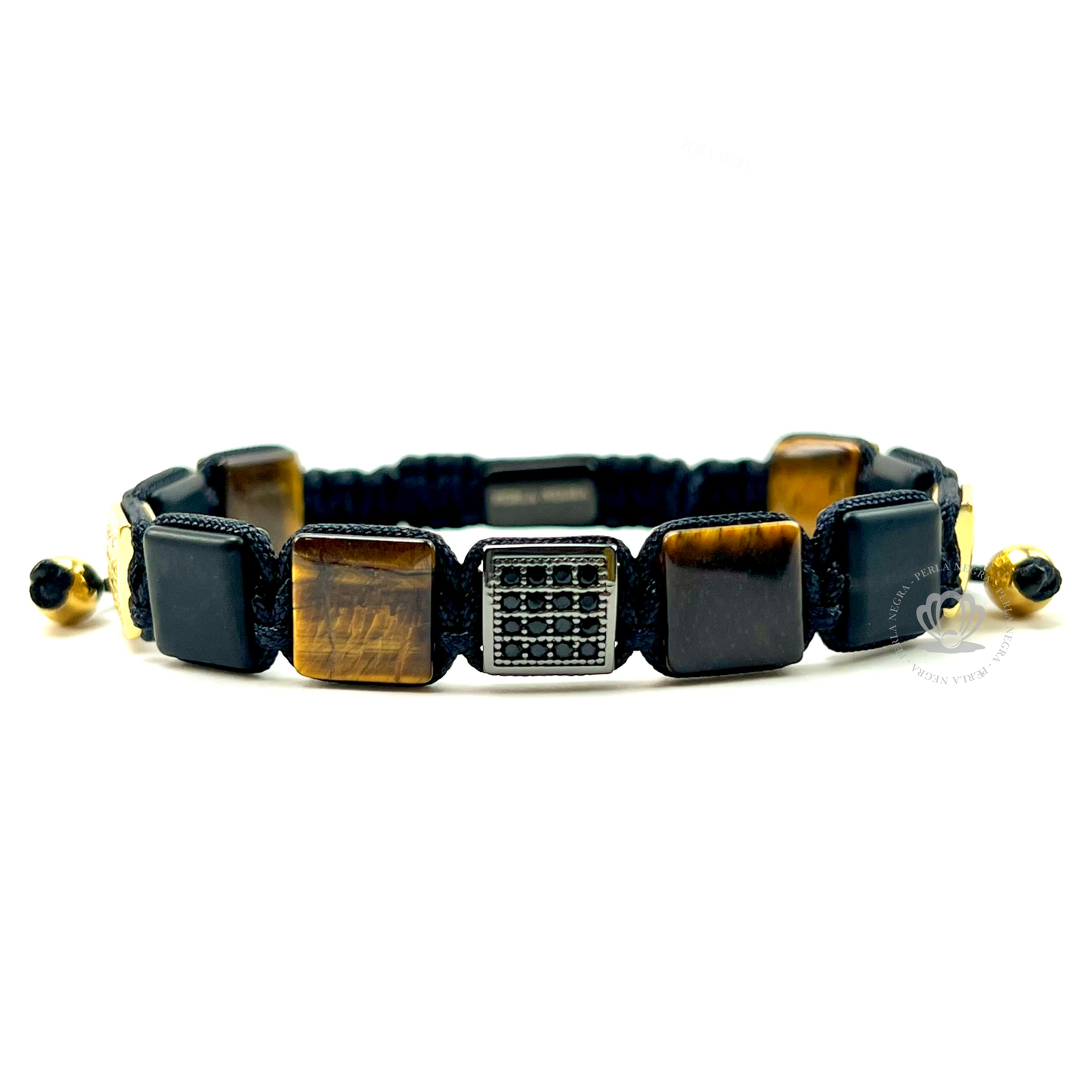 Brown Tiger Eye, Black Onyx & Cz Square