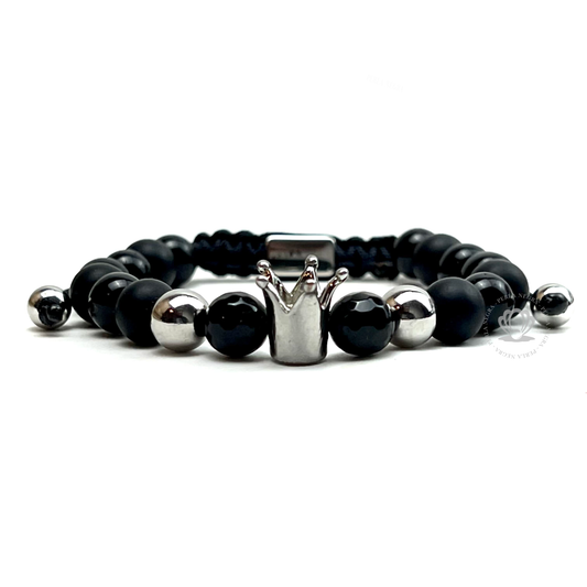 Silver Crown & Onyx Beads Bracelet