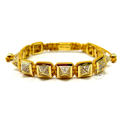 Yellow Gold Cz Pyramid & Double Clear Cz Jaguar Combination