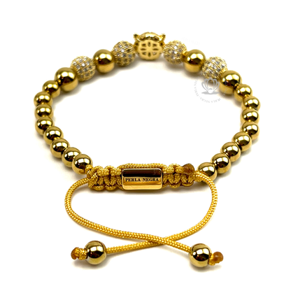 18k Gold Cz Jaguar, Gold Beads & Clear Cz Bracelet