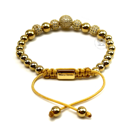 18k Gold Zirconic Skull, Gold Beads & Clear Cz Bracelet