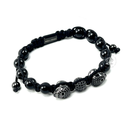 Double Rhodium Black Skull & Black Cz Bracelet