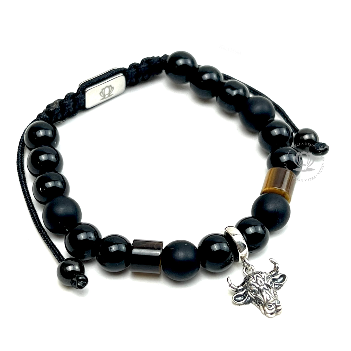 Silver Bull & Brown Tiger Eye Bracelet "Modelo Unico"