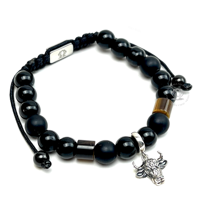 Silver Bull & Brown Tiger Eye Bracelet "Modelo Unico"