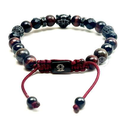 Rhodium Jaguar Black Cz, Red Tiger Eye & Agata Bracelet