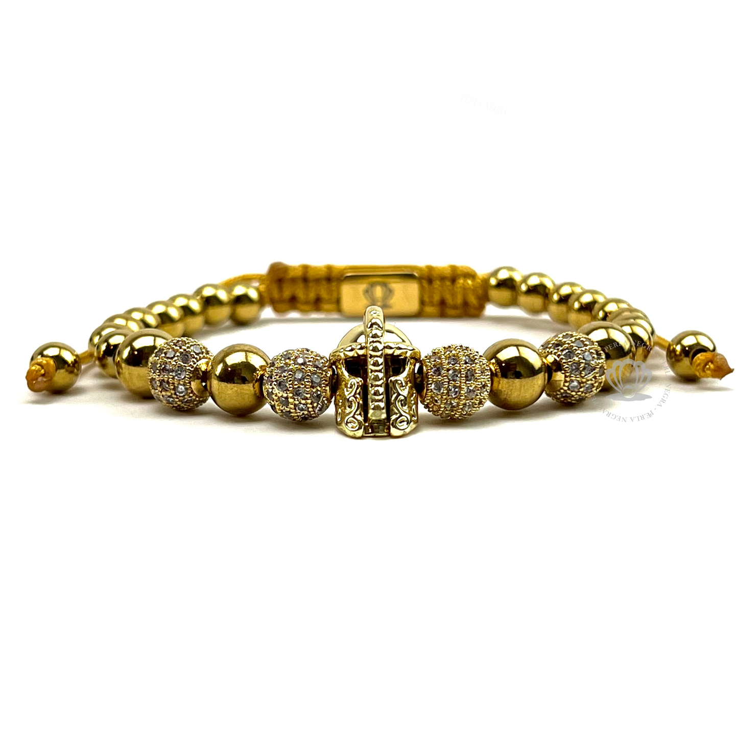 18k Gold Gladiator, Gold Beads & Clear Cz Bracelet