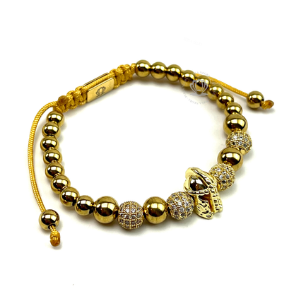 18k Gold Gladiator, Gold Beads & Clear Cz Bracelet