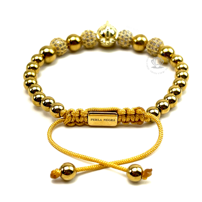 18k Gold Gladiator, Gold Beads & Clear Cz Bracelet