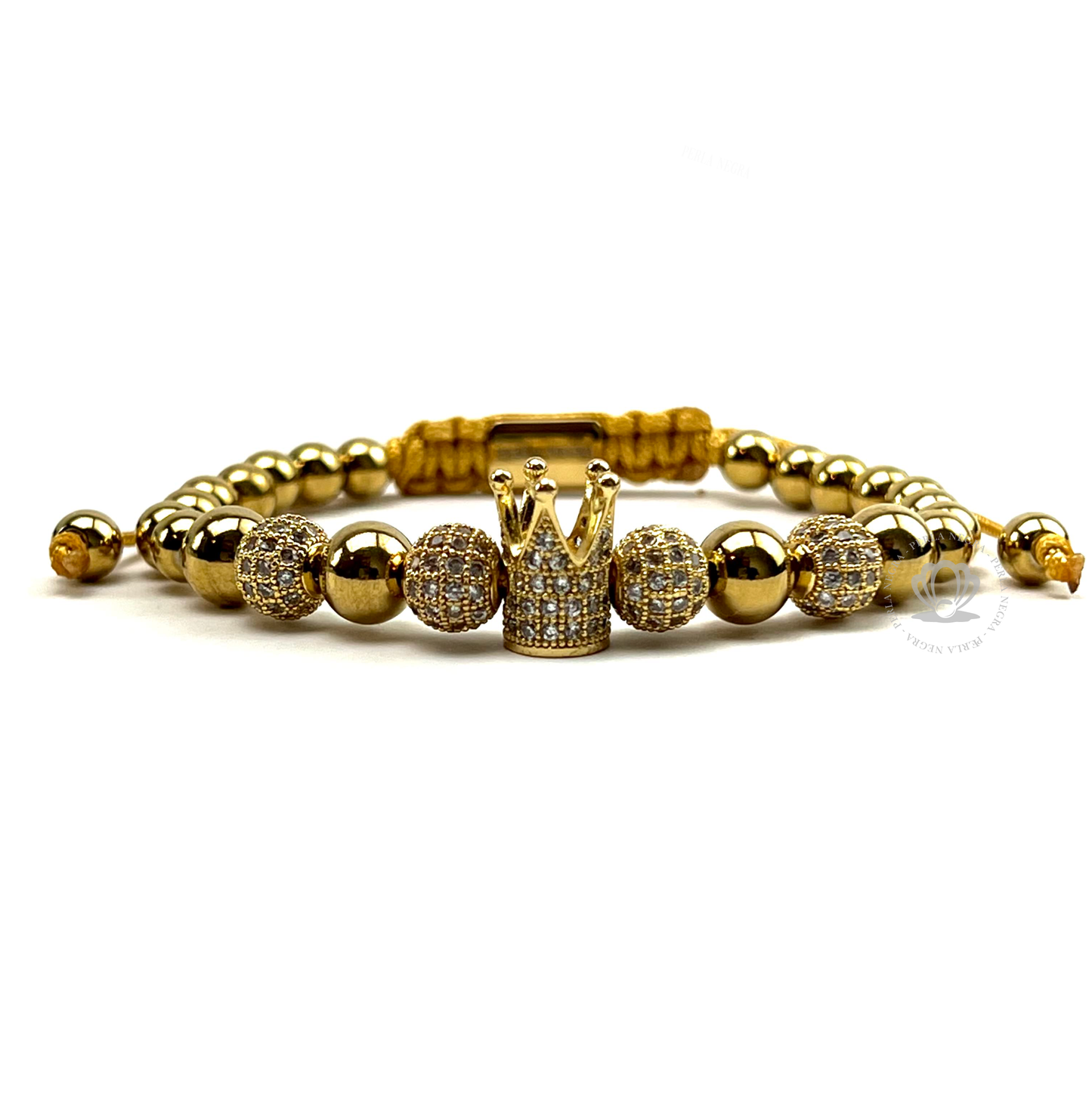 18k Gold Zirconic Crown, Gold Beads & Clear Cz Bracelet