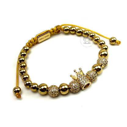 18k Gold Zirconic Crown, Gold Beads & Clear Cz Bracelet