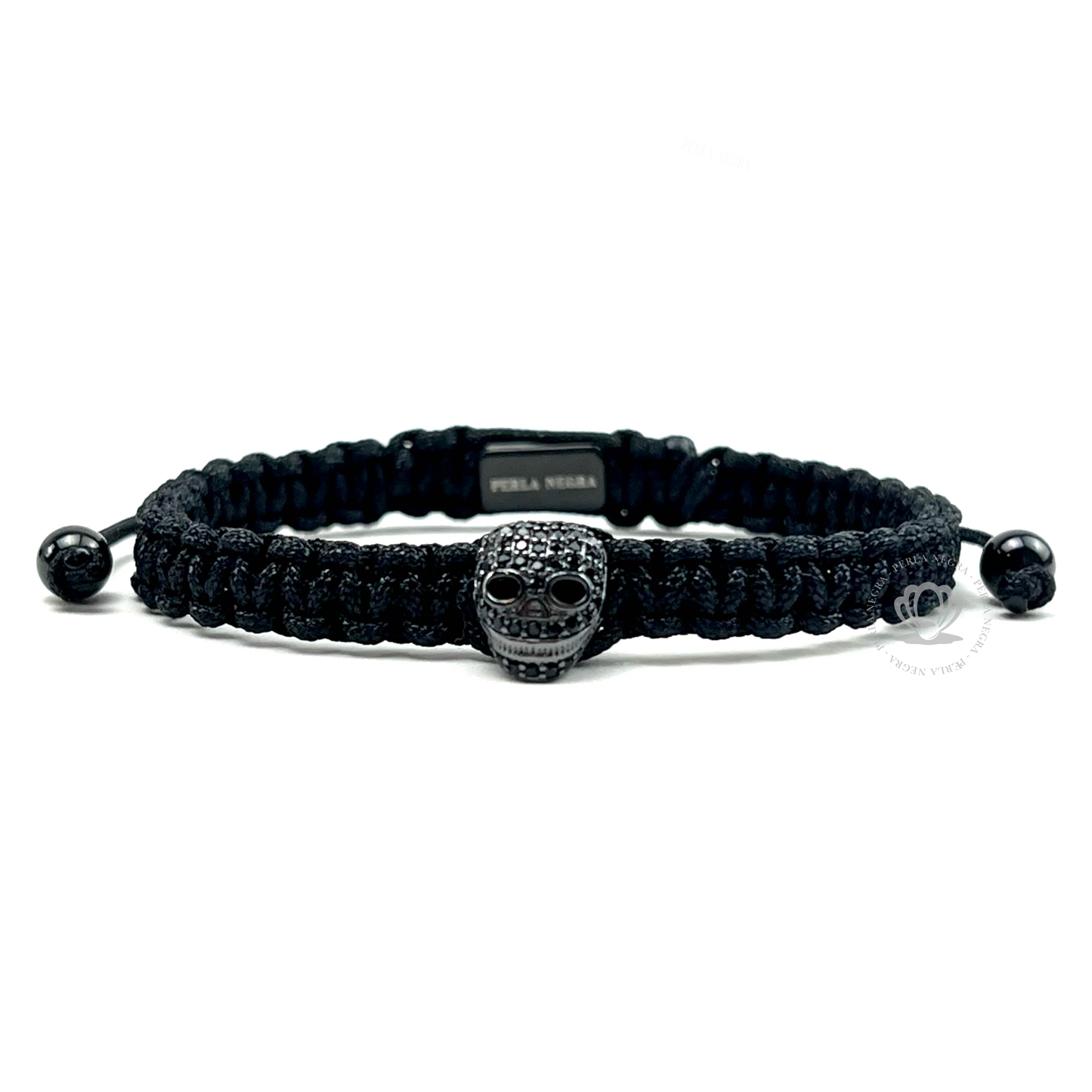 Rhodium Skull & Black Cz - Black Rope