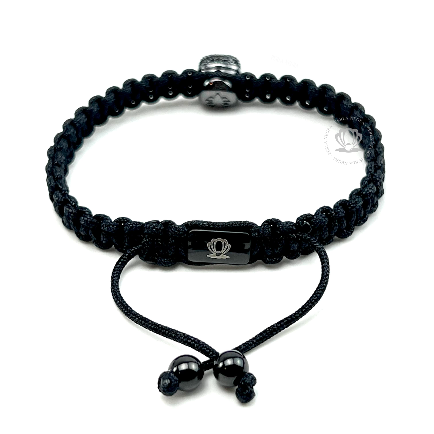 Rhodium Skull & Black Cz - Black Rope