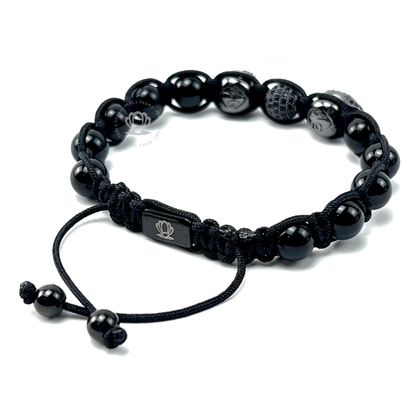 Double Rhodium Black Skull & Black Cz Bracelet