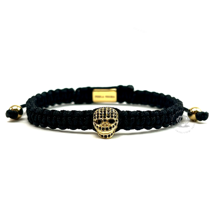 18k Gold Skull & Black Cz - Black Rope