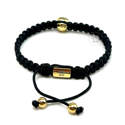 18k Gold Skull & Black Cz - Black Rope