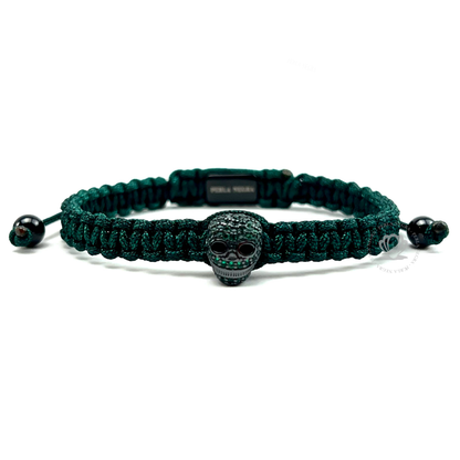 Rhodium Skull & Green Cz - Green Rope