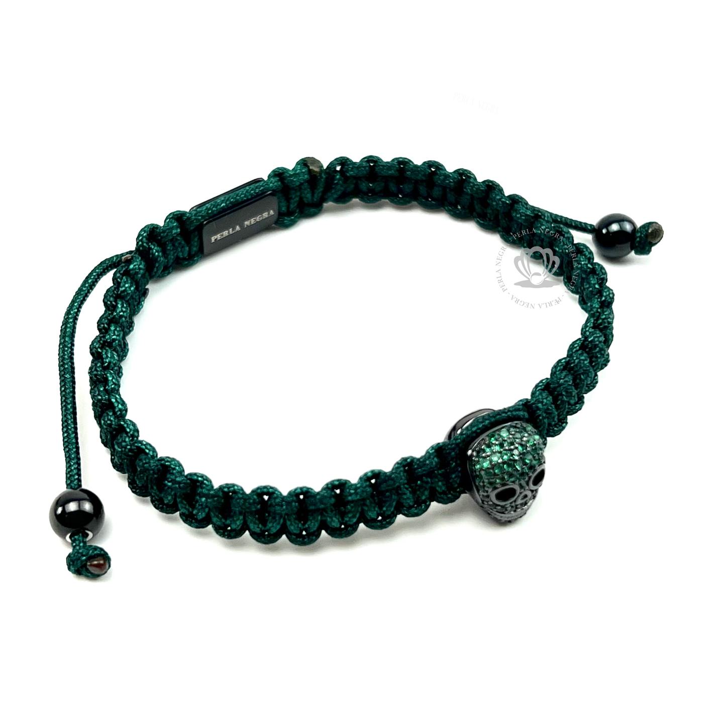 Rhodium Skull & Green Cz - Green Rope