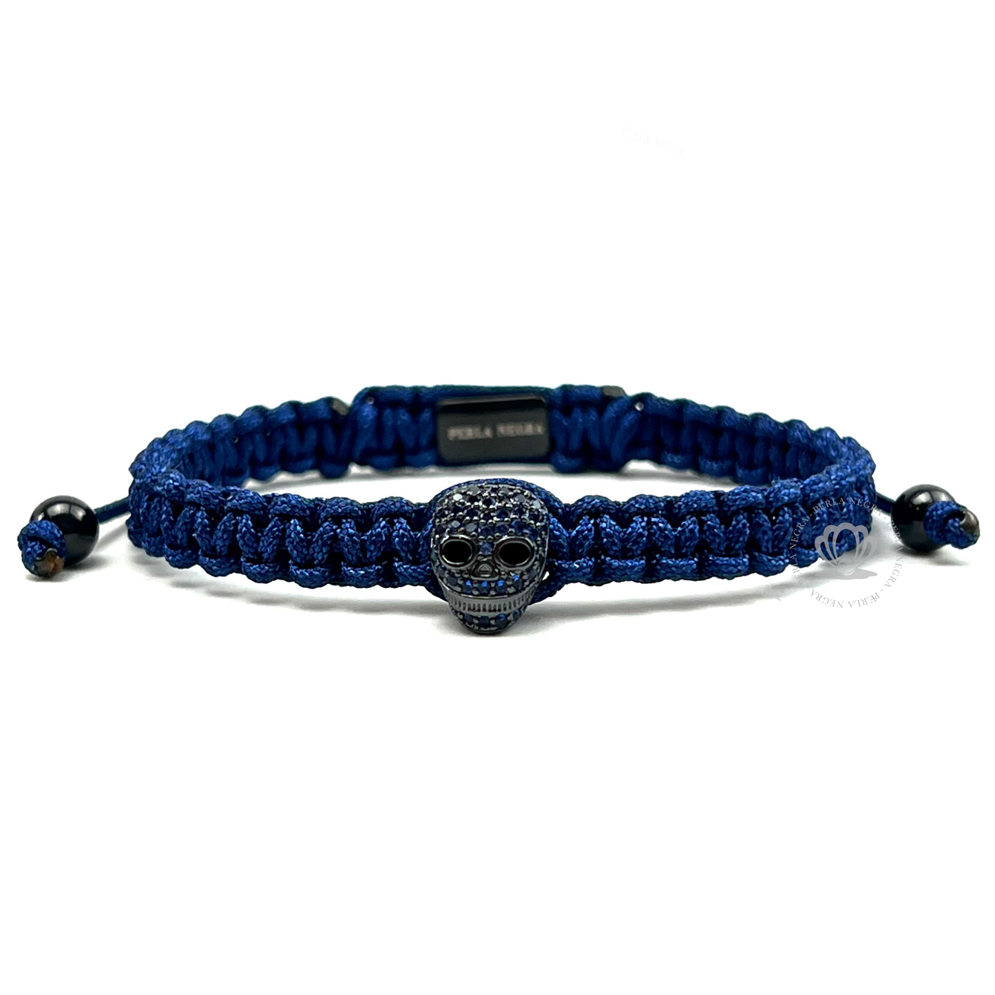 Rhodium Skull & Blue Cz - Blue Rope