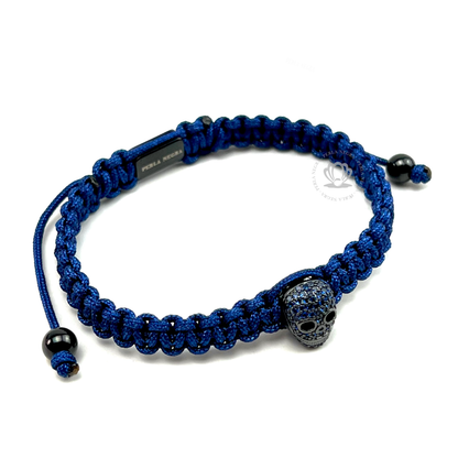 Rhodium Skull & Blue Cz - Blue Rope