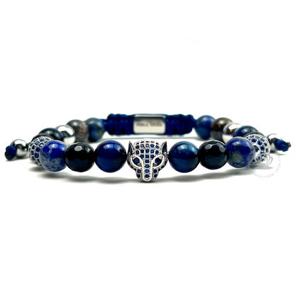 White Gold Jaguar, Blue Tiger Eye & Agata Bracelet