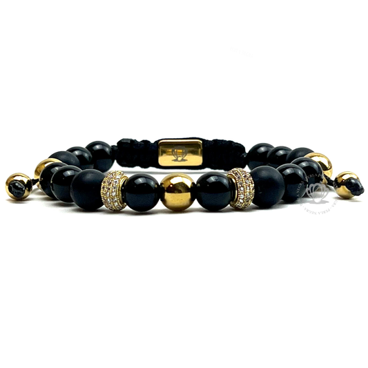 Yellow Gold Clear Cz & Onyx Beads Bracelet "Modelo Unico"