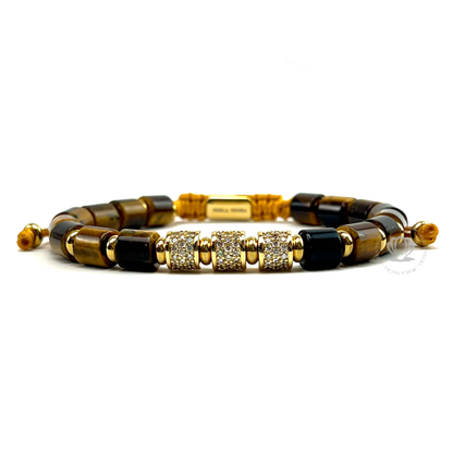 Brown Tiger Eye & 18K Gold Clear Cz Barrels