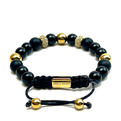 Yellow Gold Clear Cz & Onyx Beads Bracelet "Modelo Unico"