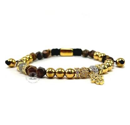 Gold Hematite, Brown Tiger Eye Crystal  & Square Combination