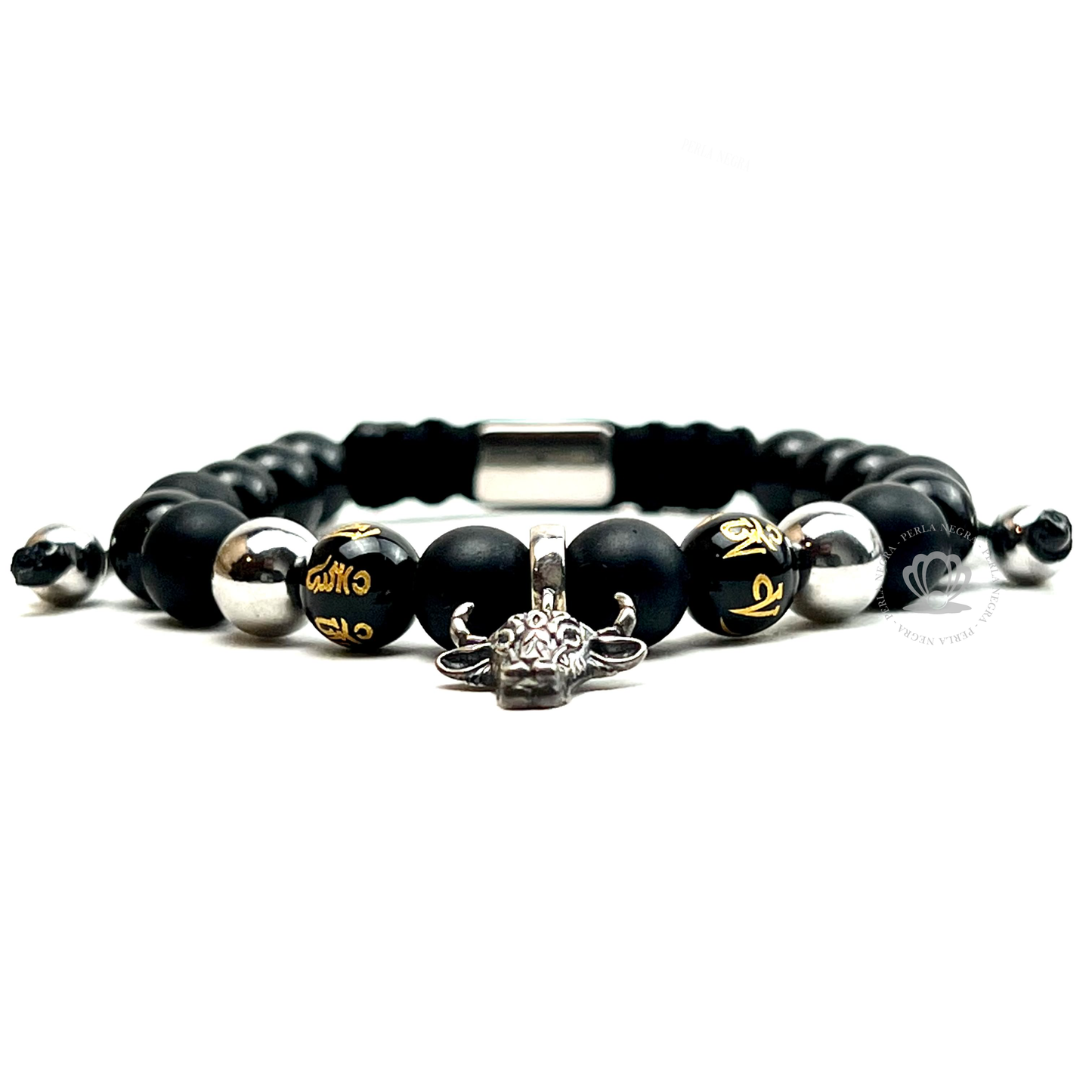 Silver Bull, Silver Beads & Onyx Bracelet "Modelo Unico"