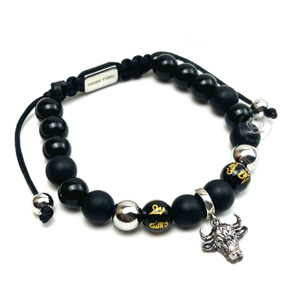 Silver Bull, Silver Beads & Onyx Bracelet "Modelo Unico"