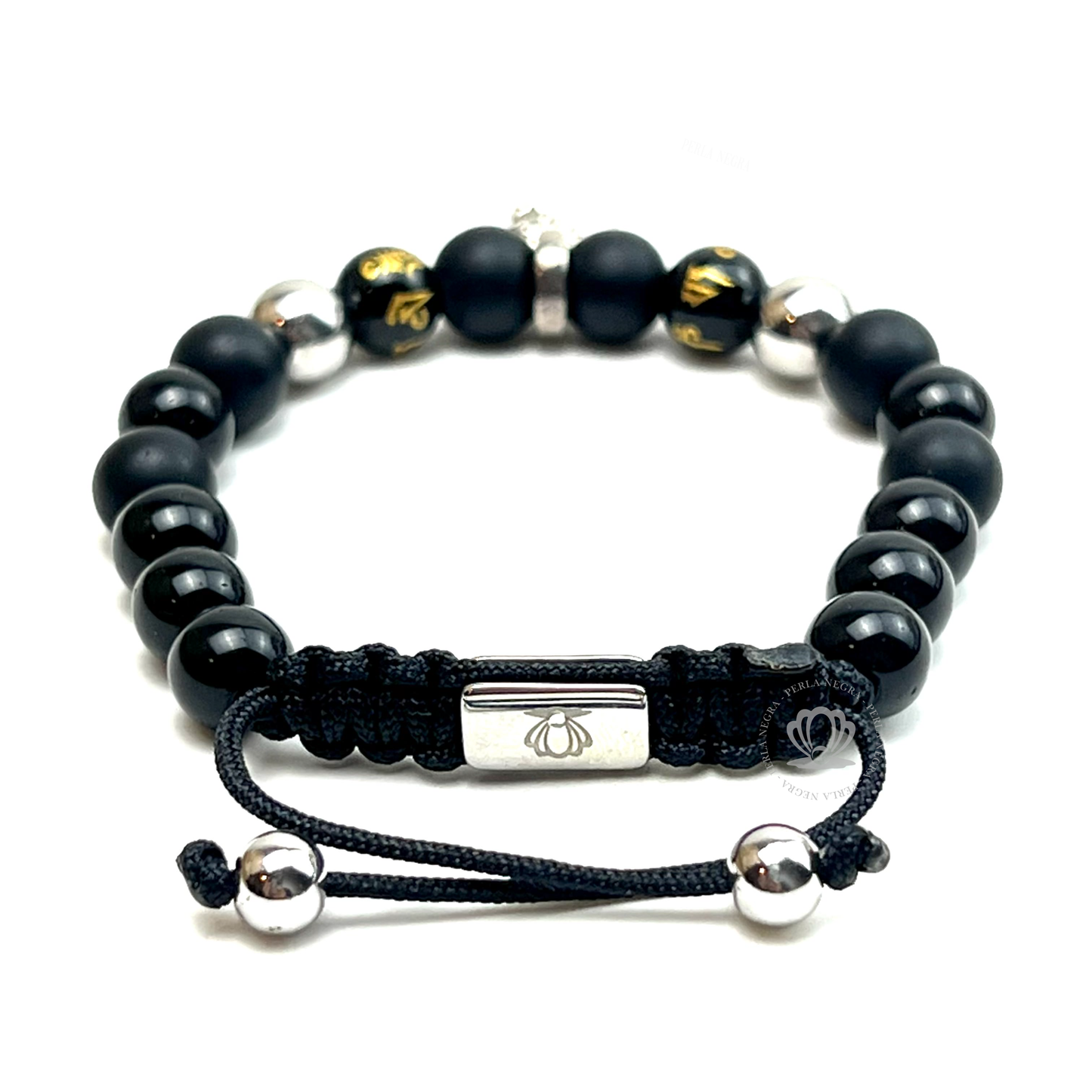 Silver Bull, Silver Beads & Onyx Bracelet "Modelo Unico"