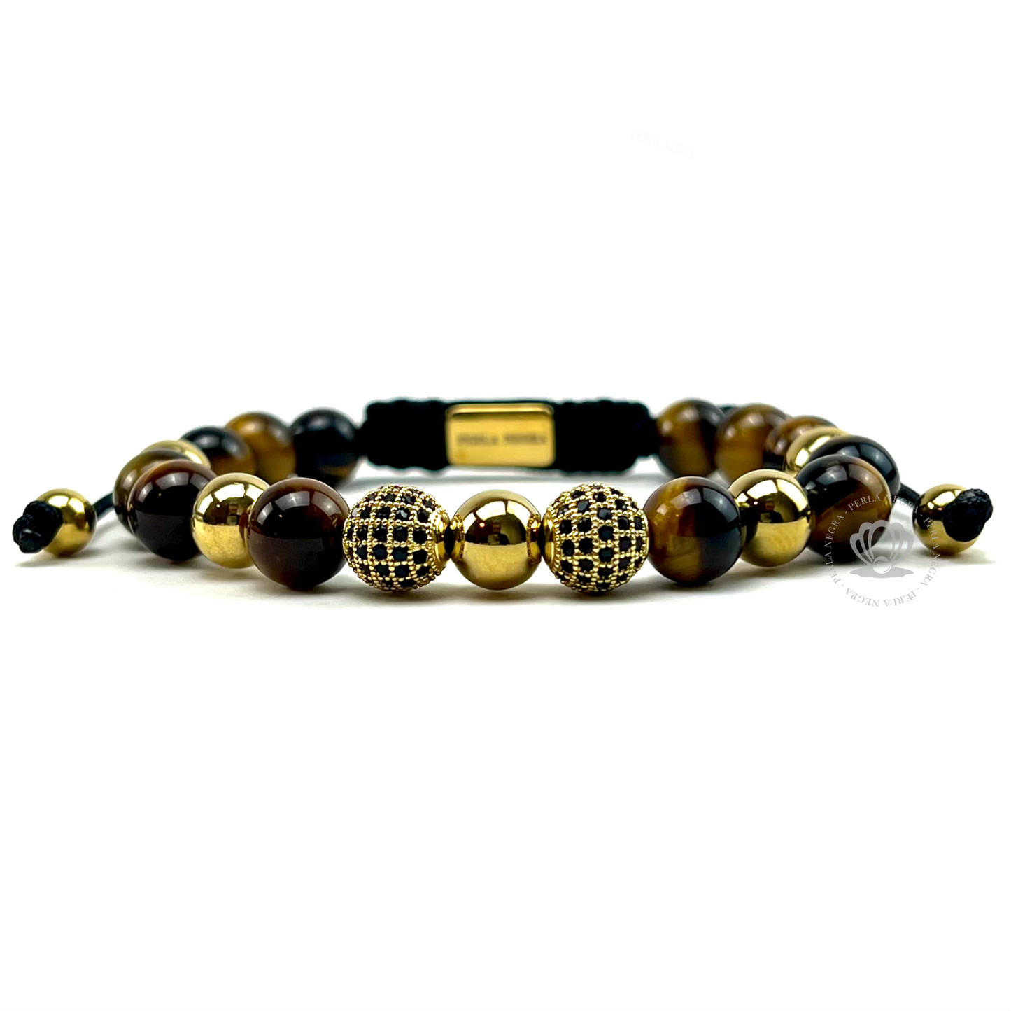 Brown Tiger Eye & Yellow Gold Cz Beads Bracelet