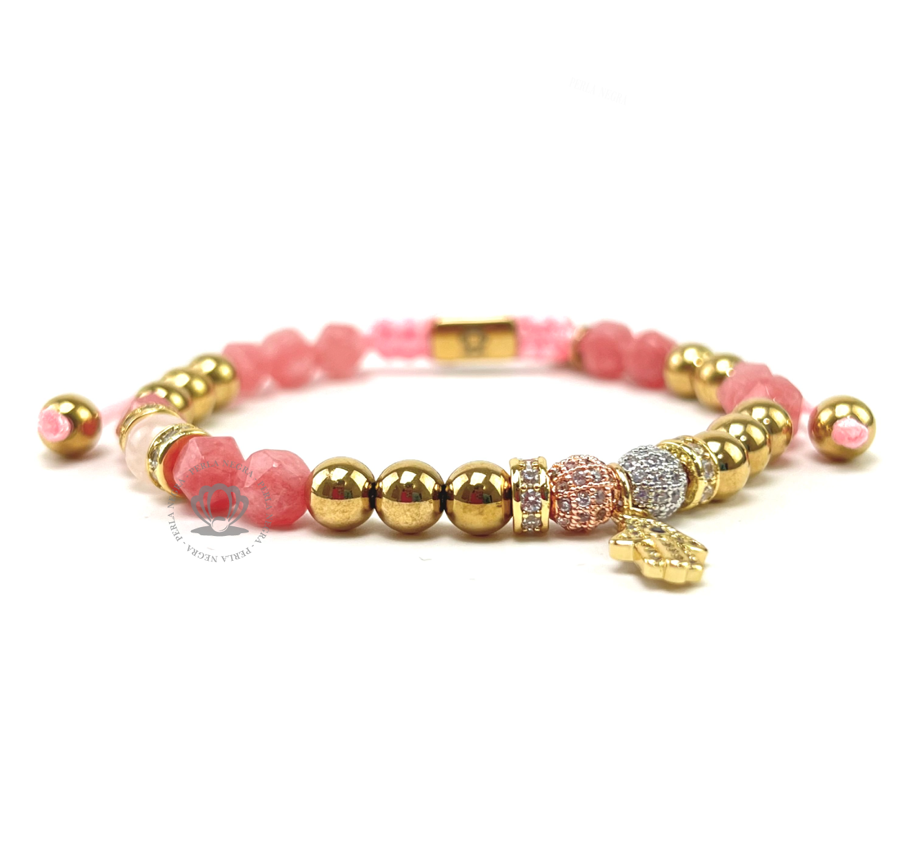 Crystal Pink Quartz, Cherry Quartz & Gold Beads Combination