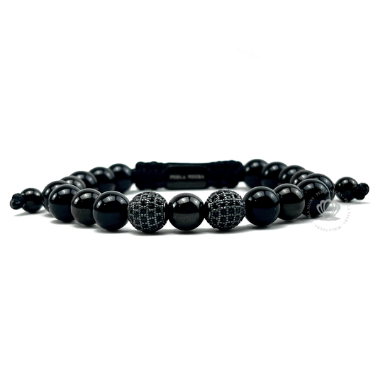 Black Onyx & Rhodium Cz Beads Bracelet