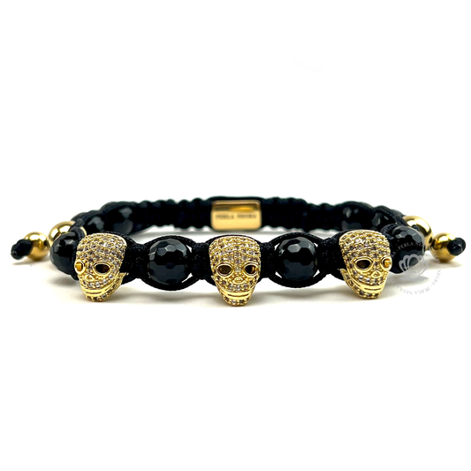 Triple Yellow Gold Skull Clear Cz Bracelet