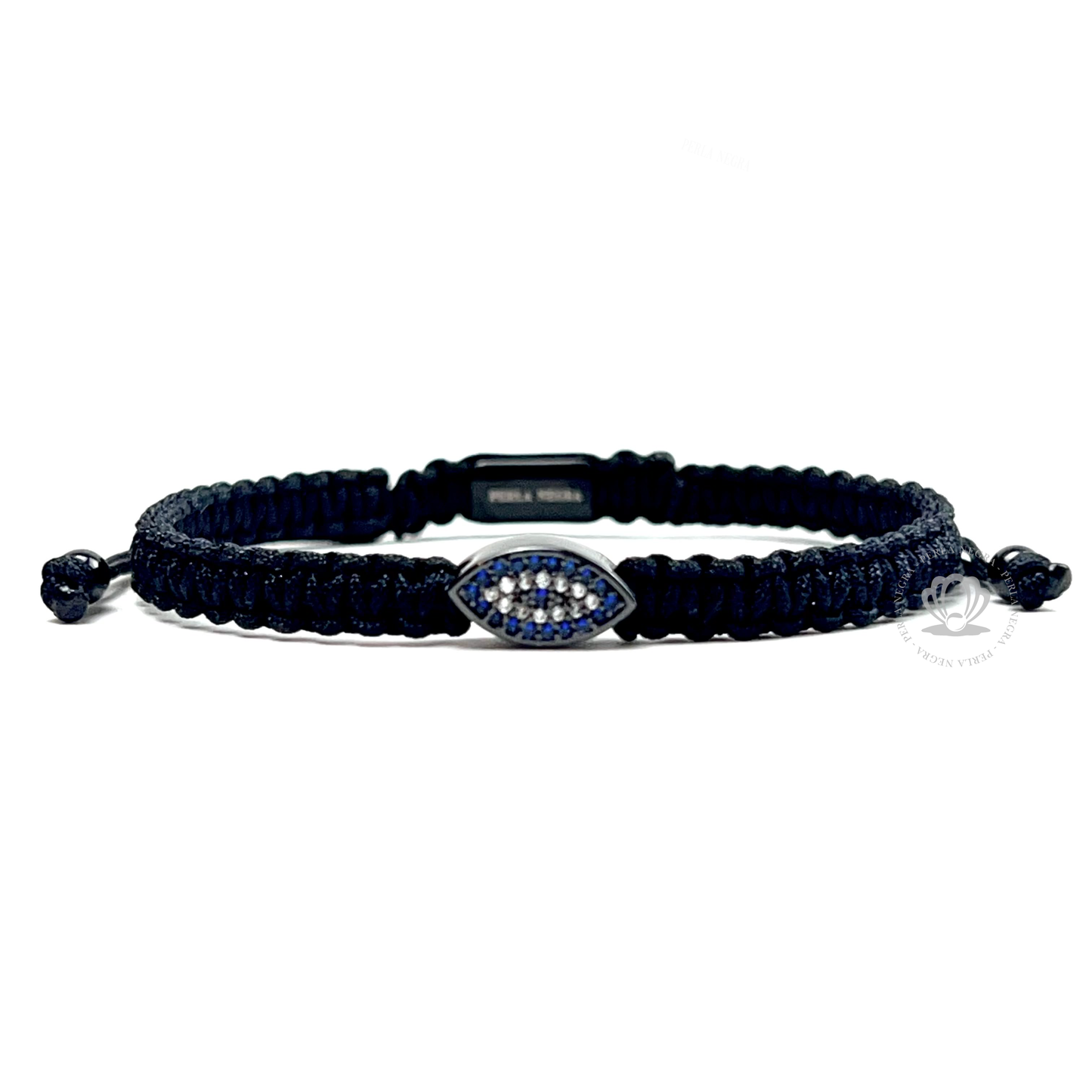 Cz Black Turkish Eye Rhodium & Blue Cz - Black Rope