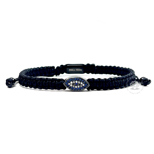 Cz Black Turkish Eye Rhodium & Blue Cz - Black Rope