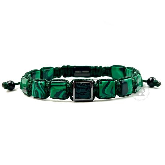 Malachite Stone & Rhodium Green Pyton Bracelet