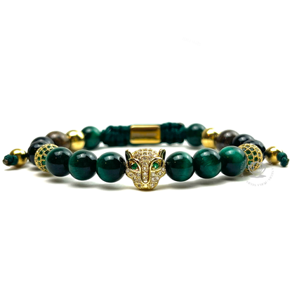 Yellow Gold Jaguar Green Tiger Eye & Agata Bracelet