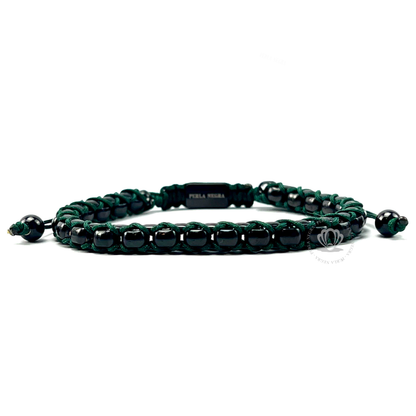 Chain Rhodium & Green Thread Bracelet