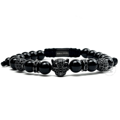 Rhodium Jaguar Black Cz & Black Onyx Bracelet