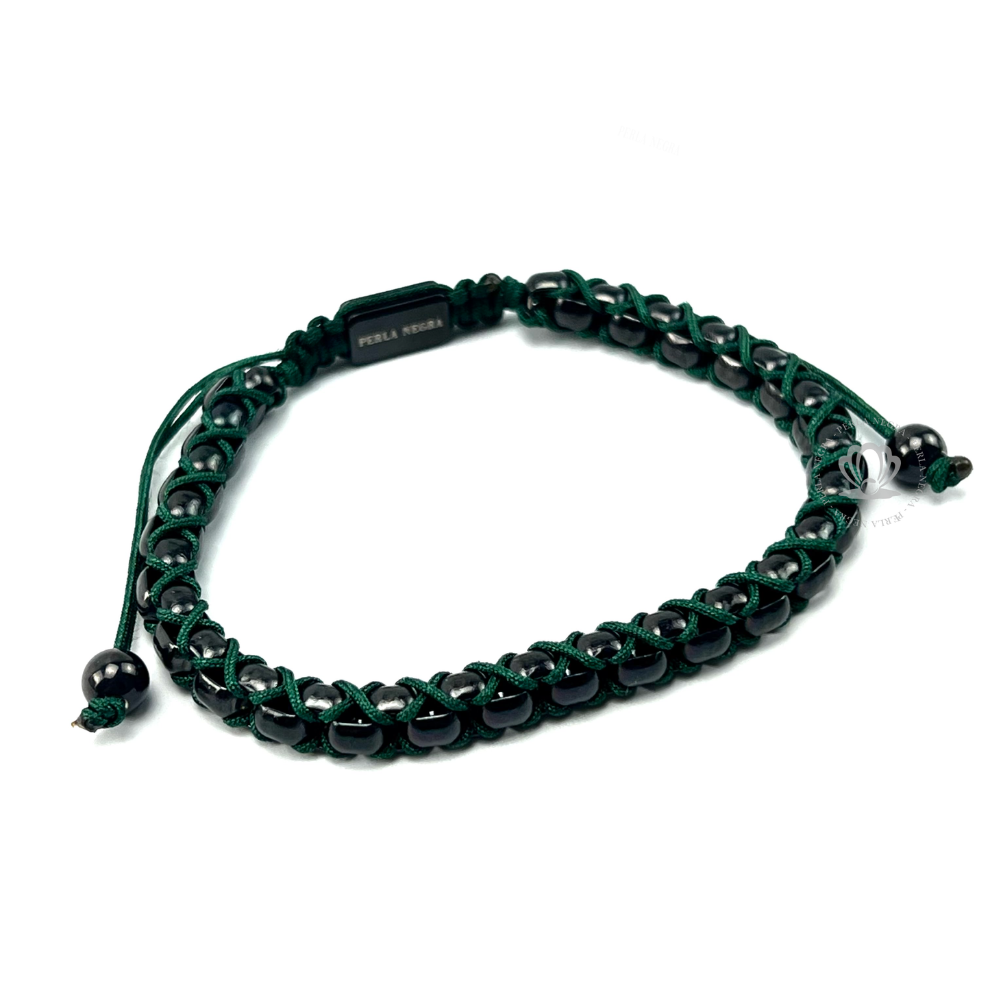 Chain Rhodium & Green Thread Bracelet