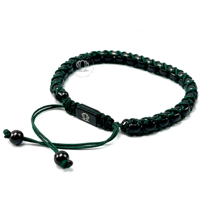 Chain Rhodium & Green Thread Bracelet