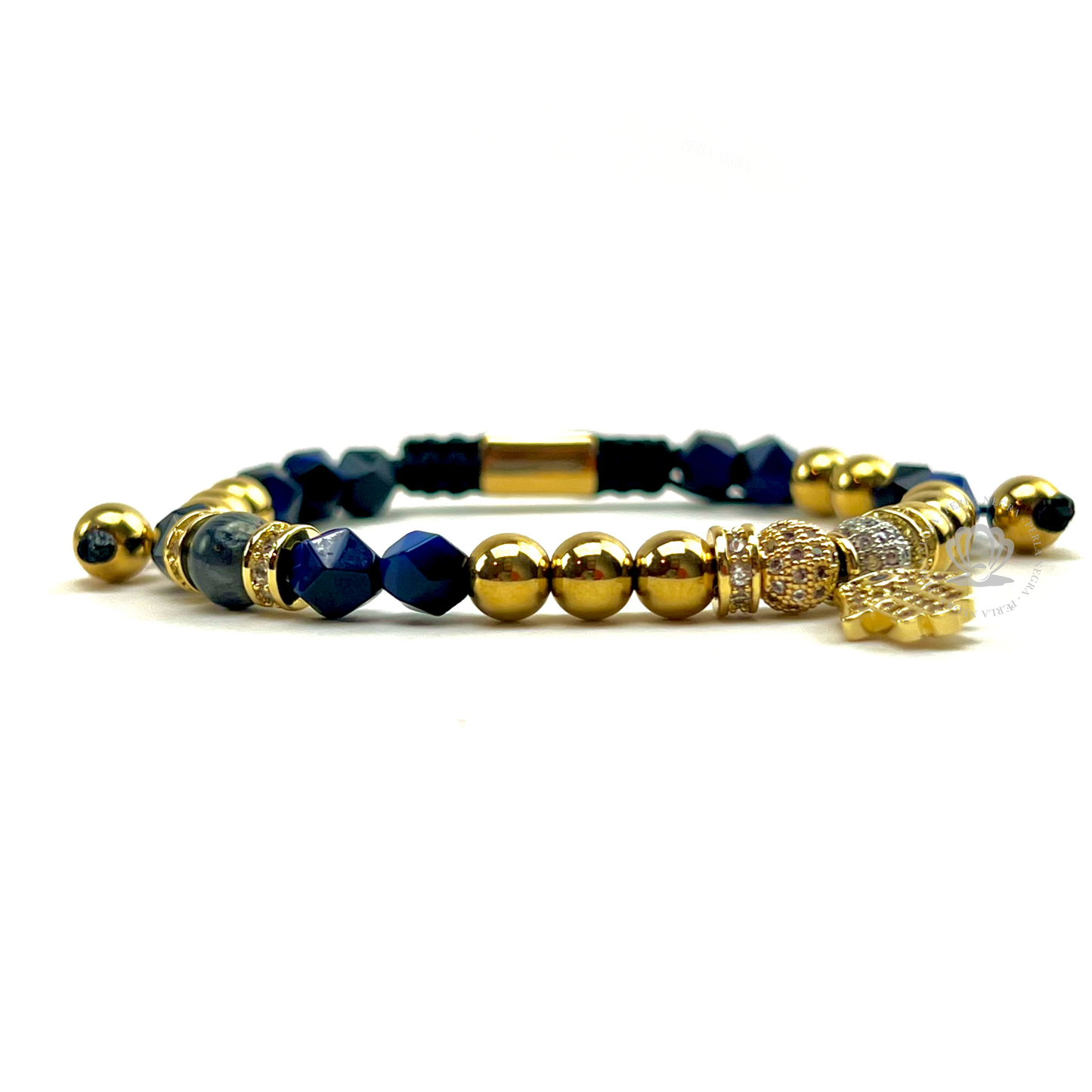 Crystal Blue Tiger Eye & Yellow Gold Hamsa Bracelet